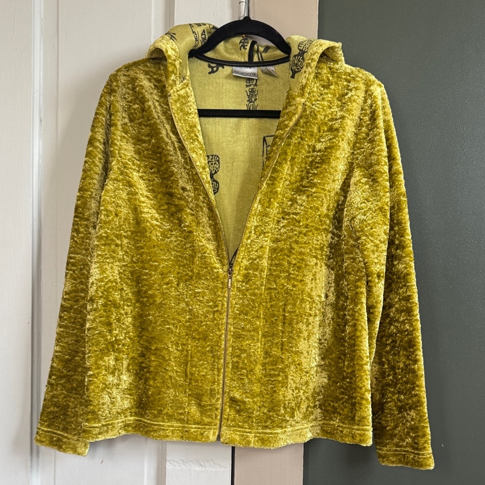 Chico's velvet hoodie jacket in Gold/Green